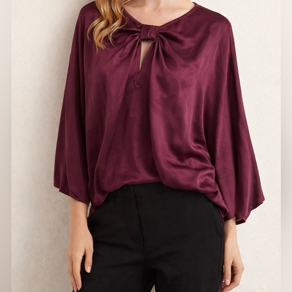 Zara Keyhole Blouse Burgundy Wine Red NWT Size XS